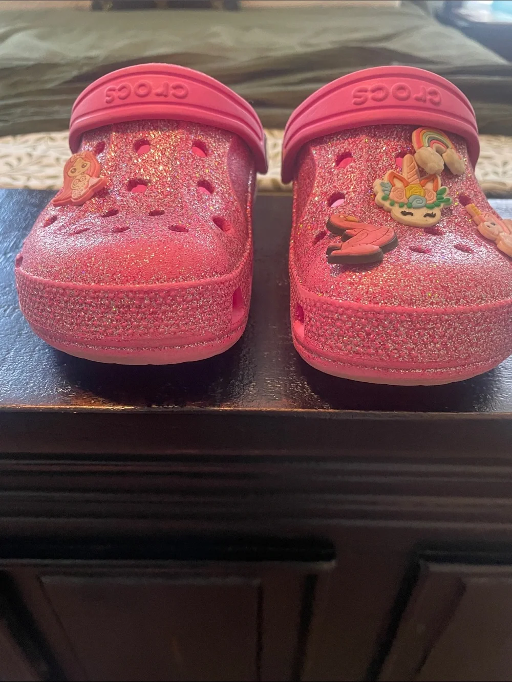 Pink glitter crocs